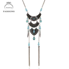 Fashion Bohemian Colar Longo Sliver Folha Borla Jóia de Cristal Colar de Pingente de Borla Colar Acessórios