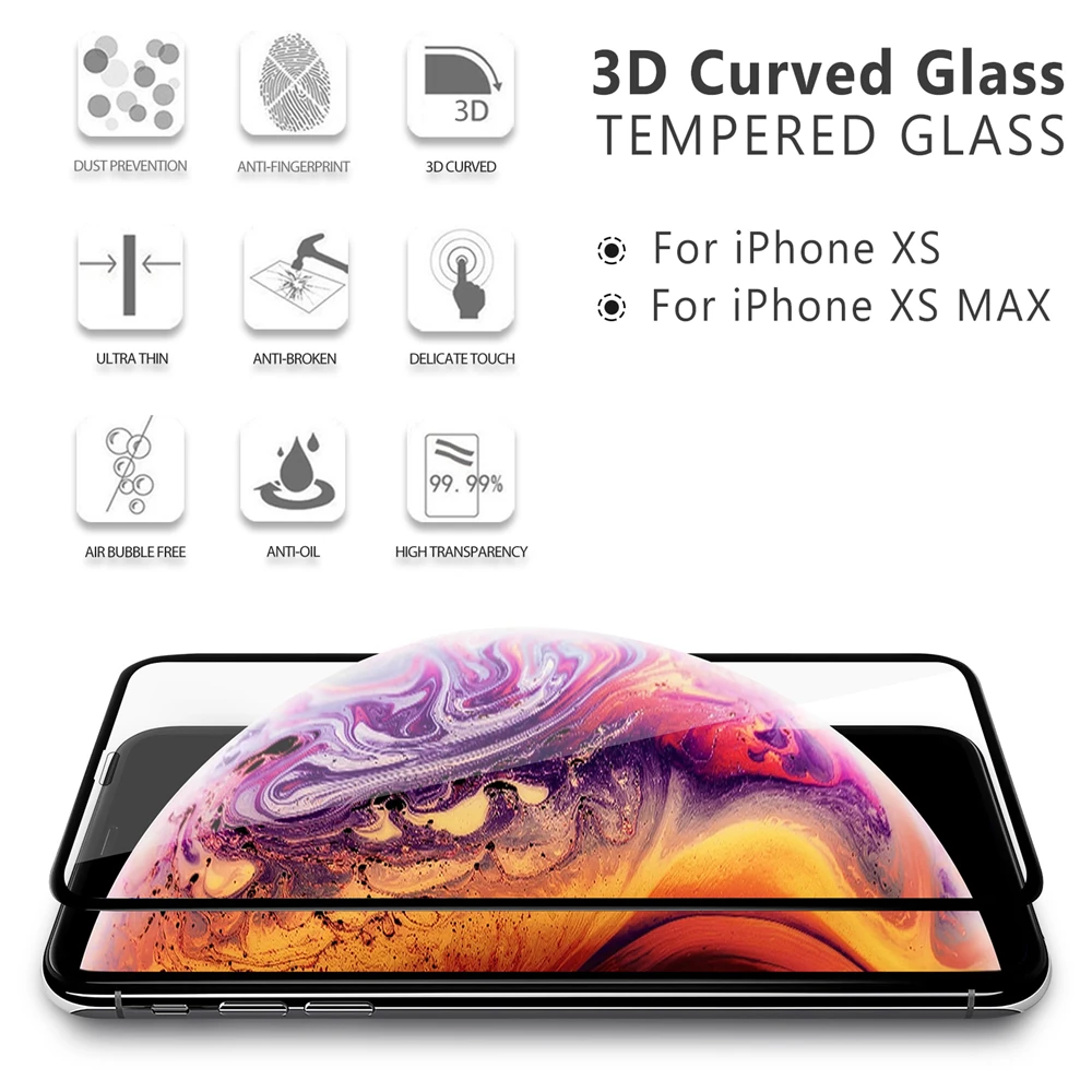 Cellphone tempered glass protective film for New iPhone XS max XR XS X 5 SE 5S 6 6plus 7 8 plus glass film full screen
