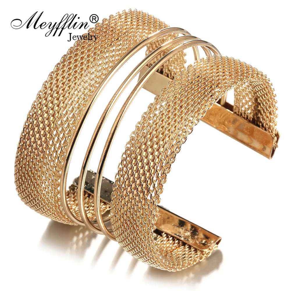 Meyfflin Punk Women Gold Silver Color Cuff Bracelets & Bangles Fashion