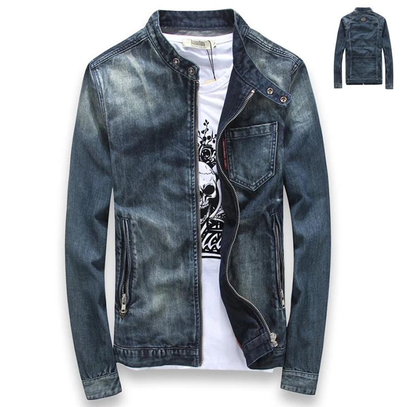 band collar denim jacket
