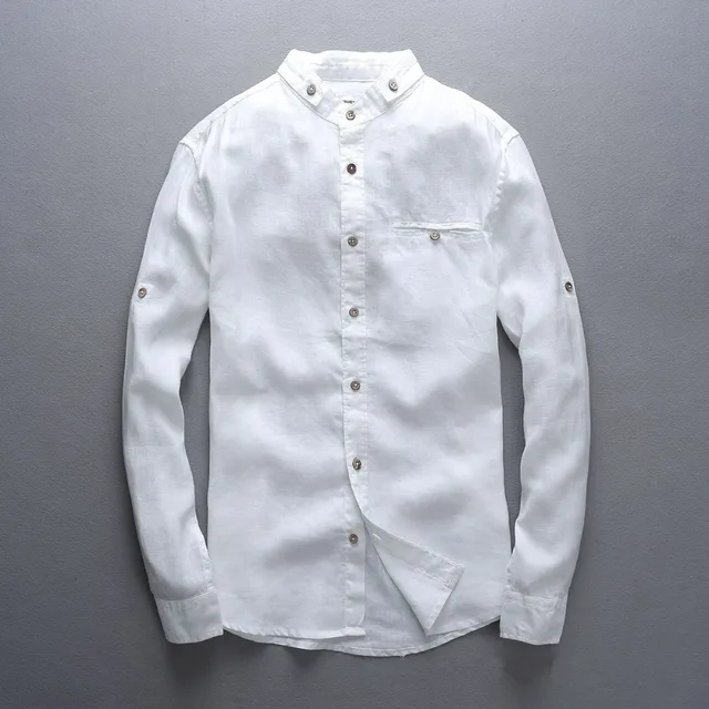 High end spring men linen shirt solid long sleeve shirts men designer unique casual men shirt