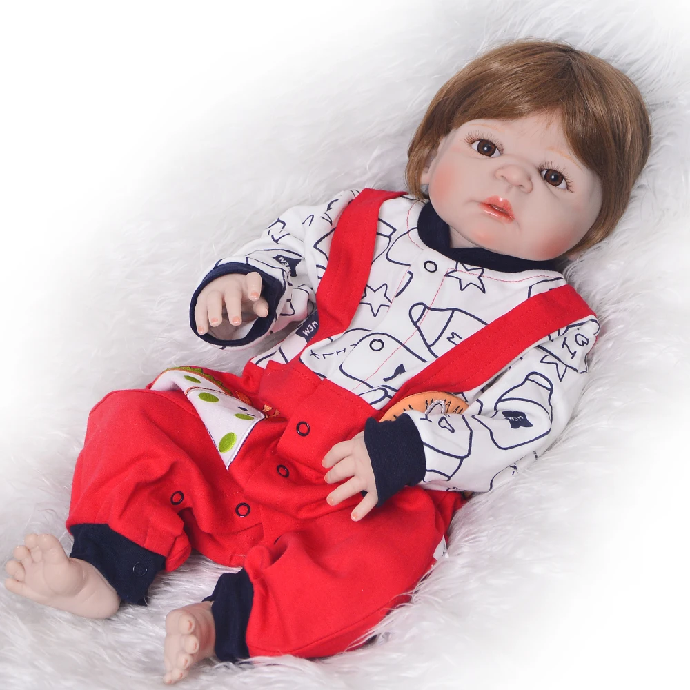

New Arrival 23'' Simulation Little Man Reborn Babies Dolls Full Silicone Vinyl Ethnic Dolls Wear Red Pants Baby Reborn Boy Gifts