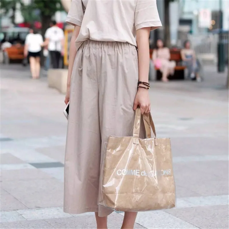 Ladies bag 2018 fashion design double transparent handbag kraft paper shopping bag shoulder bag handbag