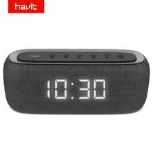 Havit caixa de som portátil, alto falante, bluetooth, com alarme, relógio digital, 3d stereo, graves melhorados, suporte para rádio fm, m29