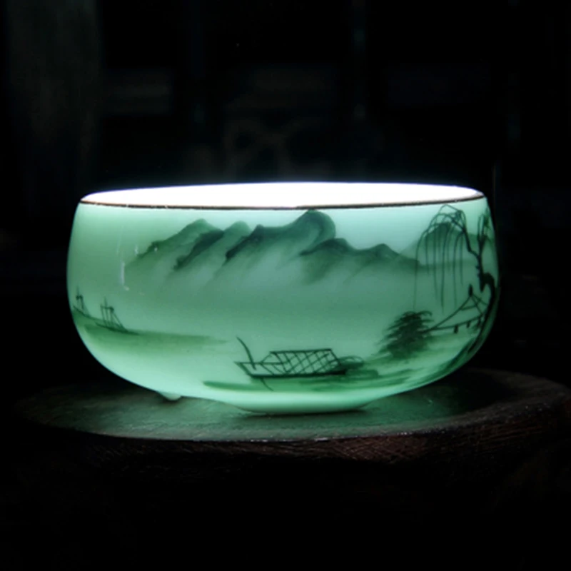 2 шт./лот Longquan Celadon чайная чашка ручная роспись пейзаж узор маленькие чайные чаши