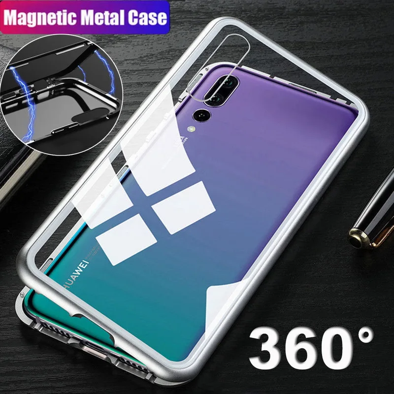 

Magneto Magnetic Adsorption Metal Case For Huawei P20 Pro P20 Lite NOVA 5 5i 3E Honor 10 Tempered Glass Clear Back Cover