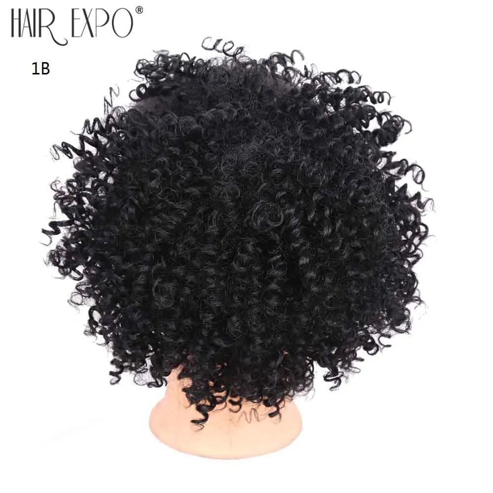8 дюймов короткие кудрявые синтетические волосы пучок шнурок конский хвост афро слоеные шиньон волосы для женщин Updo Клип Наращивание волос - Цвет: # 1B