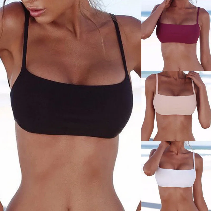 

2019 Summer Fashion Women Bikini Bra Beach Wear Padded Tops Bandeau Beach Swimwear White Sexy Women Bathing Suit