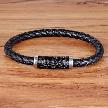 TYO Vintage Style Serpentine Accessories Black Genuine Leather Bracelet For Men fashion Birthday Party Gift Wholesale Jewelry
