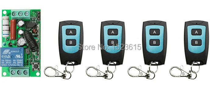 

NEW RF Wireless 220V Remote Control Switch teleswitch 1CH Interruptor 10A 1Receiver &4Transmitter Light Lamp LED SMD A ON B OFF