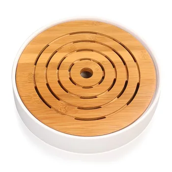 

24*4.5 Round Shape Bamboo Tray & Ceramic Pot Tea Set Trivet Tea Set Tray Round Pattern