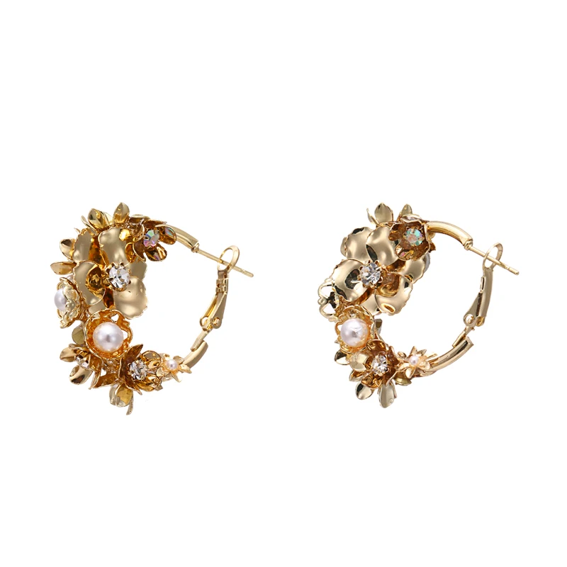 Yhpup модные изысканные медные золотые серьги-кольца цветок Стразы Серьги с искусственным жемчугом Роскошные ювелирные изделия для невесты Вечерние Новые