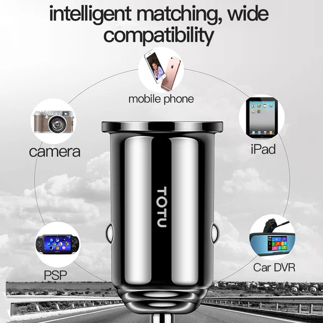 TOTU Quick Charge 3.0 USB Car Charger For iPhone xs Samsung Xiaomi Mini Dual USB Fast Car Charging Mobile Phone Charger Adapter