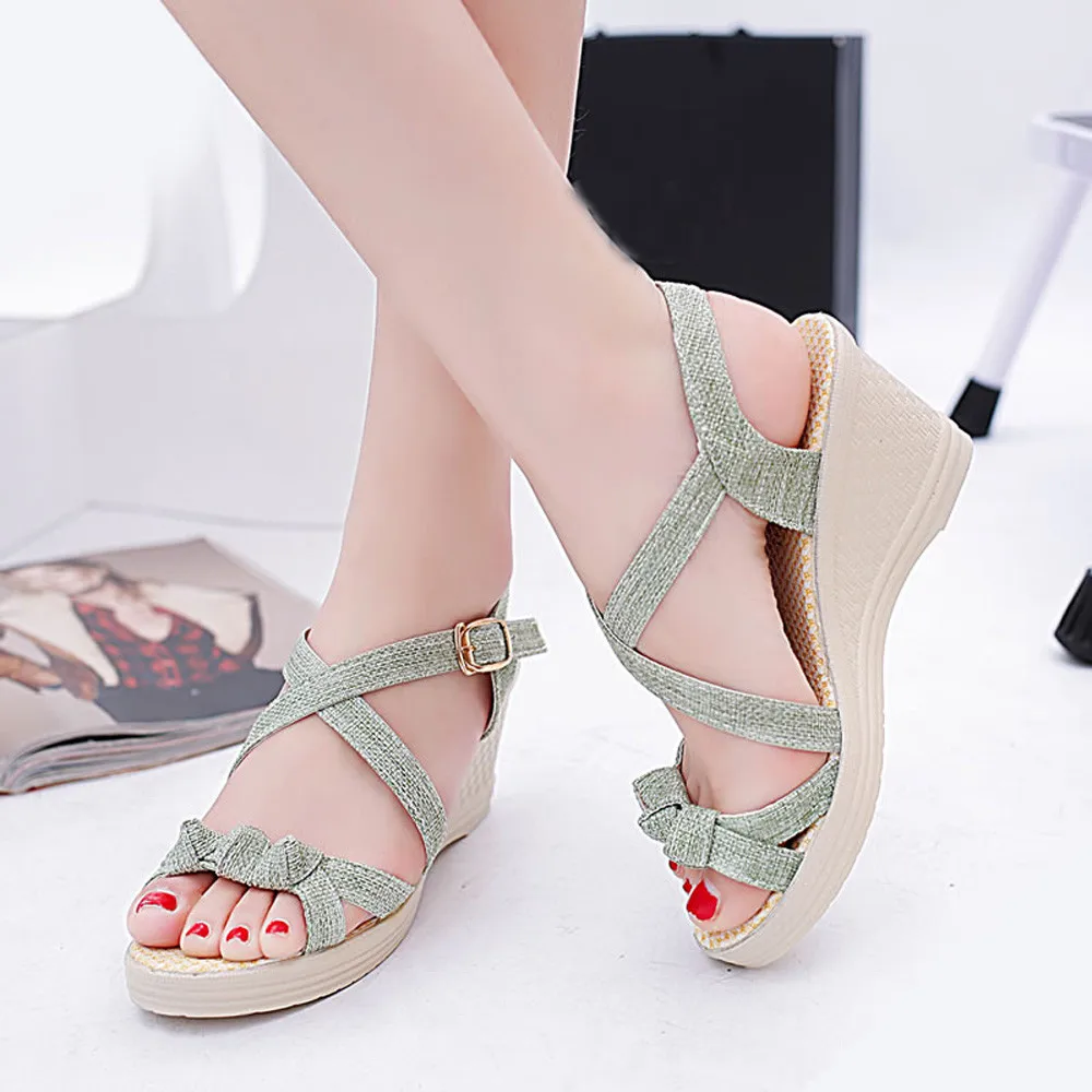

YOUYEDIAN Women Shoes Summer Sandals Casual Peep Toe Platform Wedges Sandals Shoes ankle strap peep toe heels#3