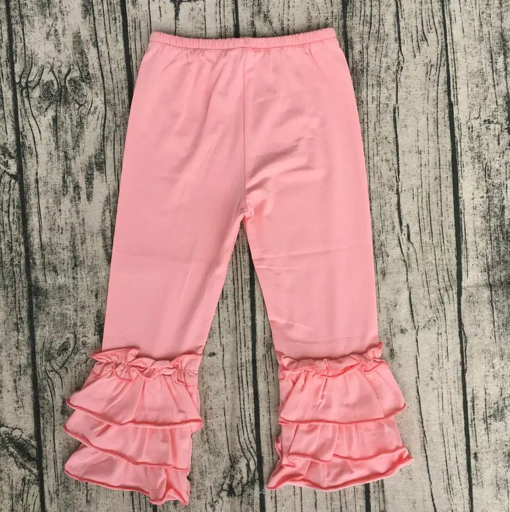 new model childrens clothes boutique kids coral casual icing pants triple ruffle girl pants