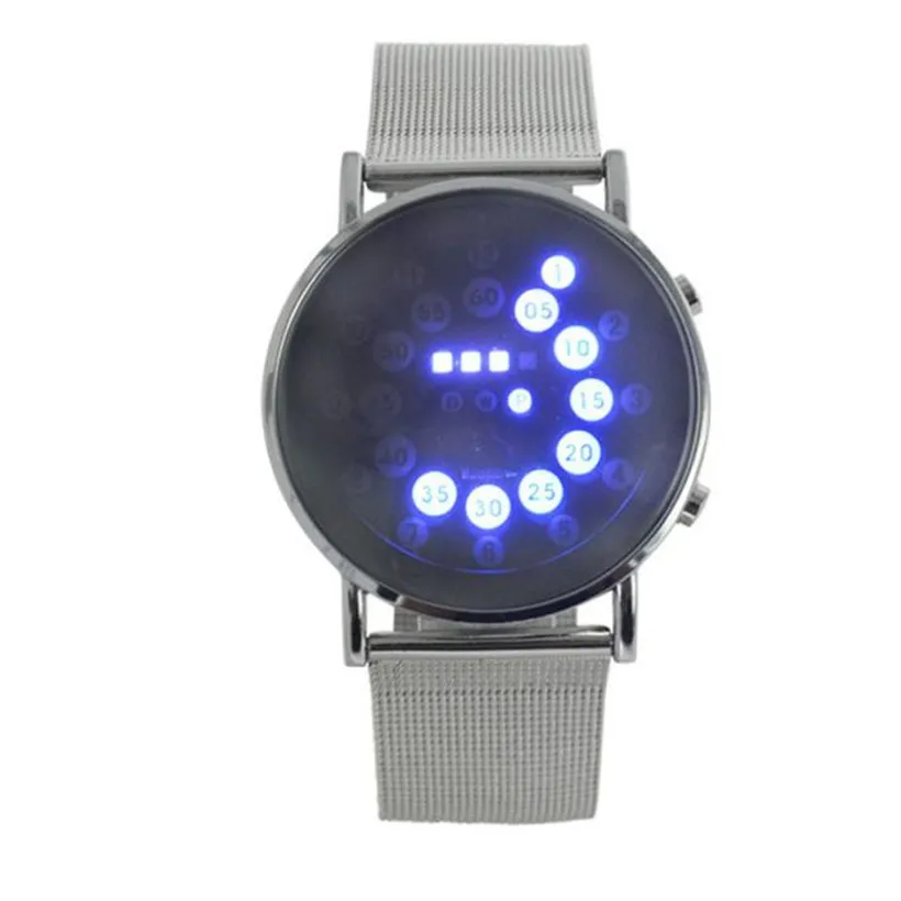 

1PCS New Style LED Digital Watch Men Women LED Round Mirror Blue Circles Stainless Steel Watch Relogio Masculino #1226