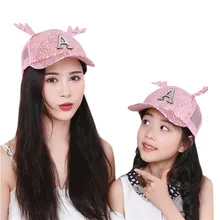 Письмо рога Милая шапочка Лето родитель-ребенок Для женщин леди шапка с блестками бейсбольная Кепка от солнца модные кепки для бега#2p29
