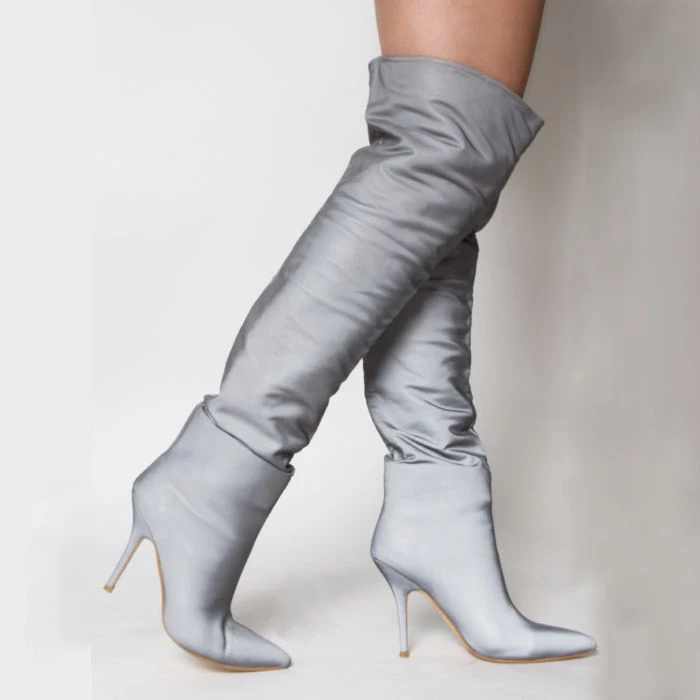 Arden Furtado/осенние модные сапоги выше колена на шпильке серые сапоги выше колена женская обувь плиссированные сапоги 44, 45