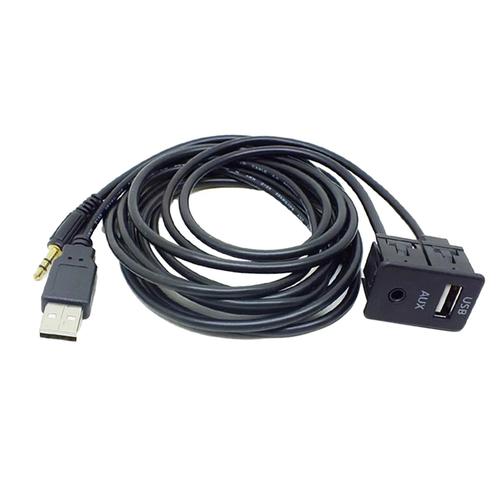 Car 3.5mm USB AUX Headphone Male Jack Flush Mount Mounting Adapter Panel