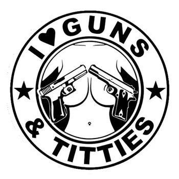 

14.3cm*14.3cm Car Styling LOVE GUNS AND TITTIES I Funny Body Stickers C5-1012