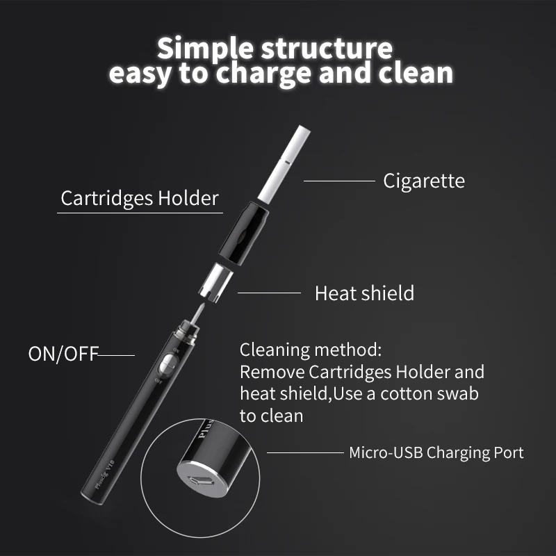 SMY Pluscig V10 vape stylo 900mah batterie Kits de cigarettes électroniques compatibilité avec marque IQO bâton de tabac chauffant (mise à niveau)