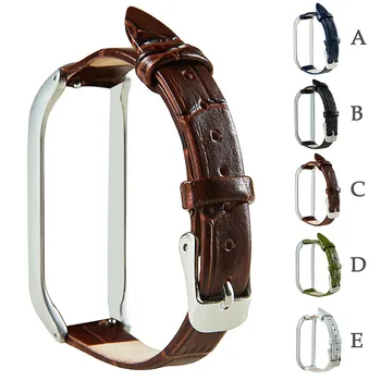 

Fashion Framed Bamboo Strip Leather Strap Replacement Wristband Band Strap+Metal Case Cover For Xiaomi Mi Band 4 Bracelet Jn14