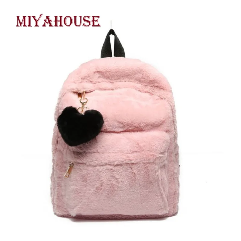 

Miyahouse Fashion Mini Solid Color Backpack Female 2018 Faux Fur Small Plush School BagFor Women Sexy Winter Rucksack For Lady