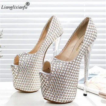 

LLXF Crossdresser zapatos Plus:34-42 43 Summer Sandals Stiletto 19cm thin heels platforms shoes Evening Party Peep Toe pumps