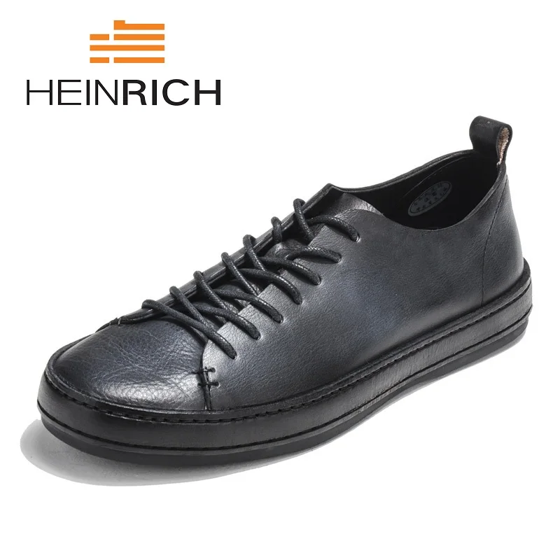 

HEINRICH 2018 Canvas Shoes Men Casual Sneakers Breathable Wear-Resistant Shoes Comfortable Round Toe Black Lace-Up Flat Shoes