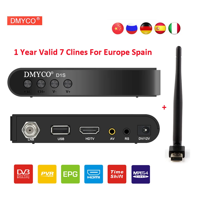 

Cccam Clines For 1 Year Europe Spain DVB-S/S2 lnb Satellite Receiver FTA Full HD 1080P+USB WIFI support YouTube Biss key Clines