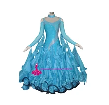 Standard Ballroom Dance Dresses Adult Sky Blue Women’s Waltz Tango Flamenco Ballroom Competition Dancing Dress