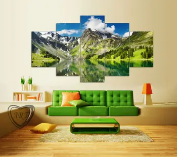 

HD Printed 5 piece Canvas Painting White Cloud Snowy Green Lake Yellow Mountain Home Decor For Living Room