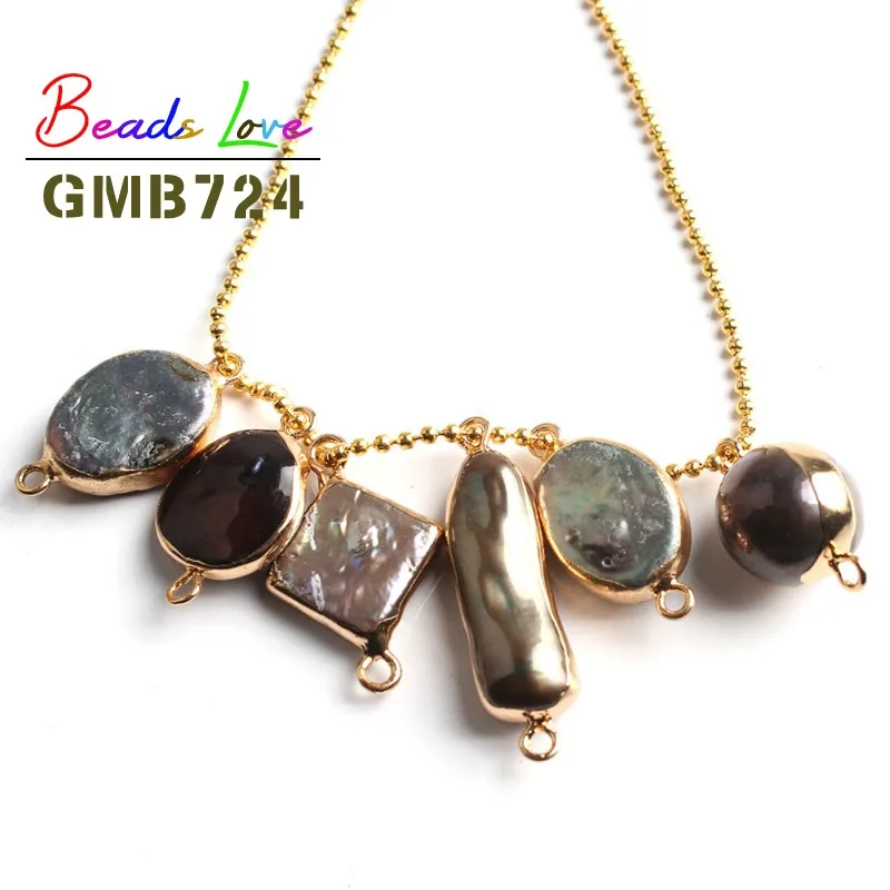 

Natural Freshwater Pearls Charms Pendants Round Ball Double Hole Connectors For DIY Jewelry Accessories Necklace 10/12/14/20mm