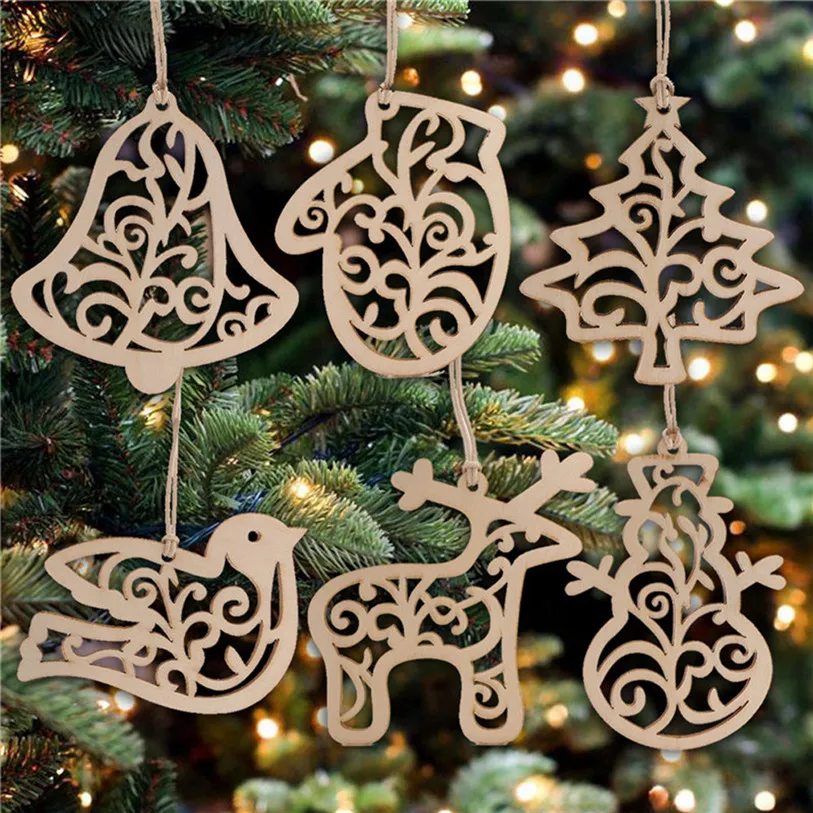 6pcsset New Wooden Labels Christmas Hanging Ornaments Craft Xmas Gifts Toys Christmas Tree Decoration Pendants #F#40NV19 (3)