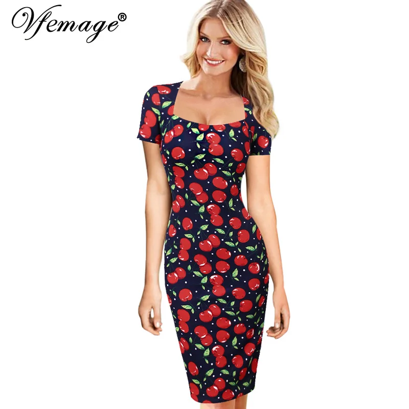 Vfemage Womens Elegant Vintage Floral Flower Print Square Neck Pinup
