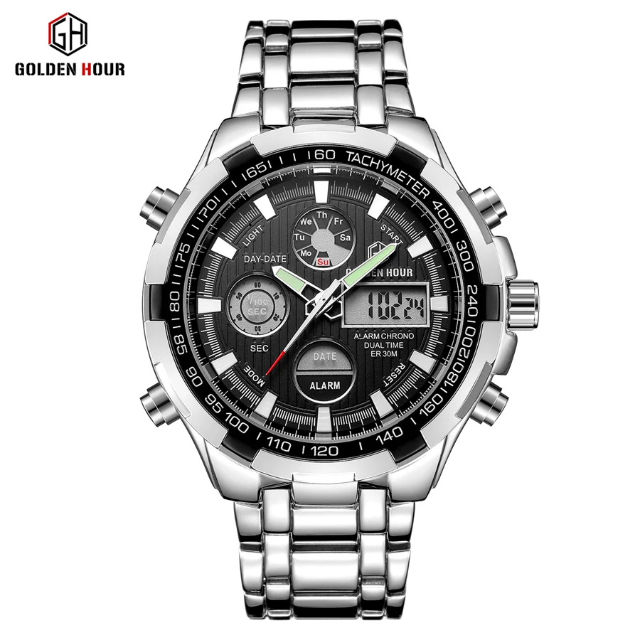 

Relogio Masculino 2018 New Brand Men Silver Fashion Sport Watches Men's LED Quartz Digital Waterproof Full Steel Wrist Hot Sale