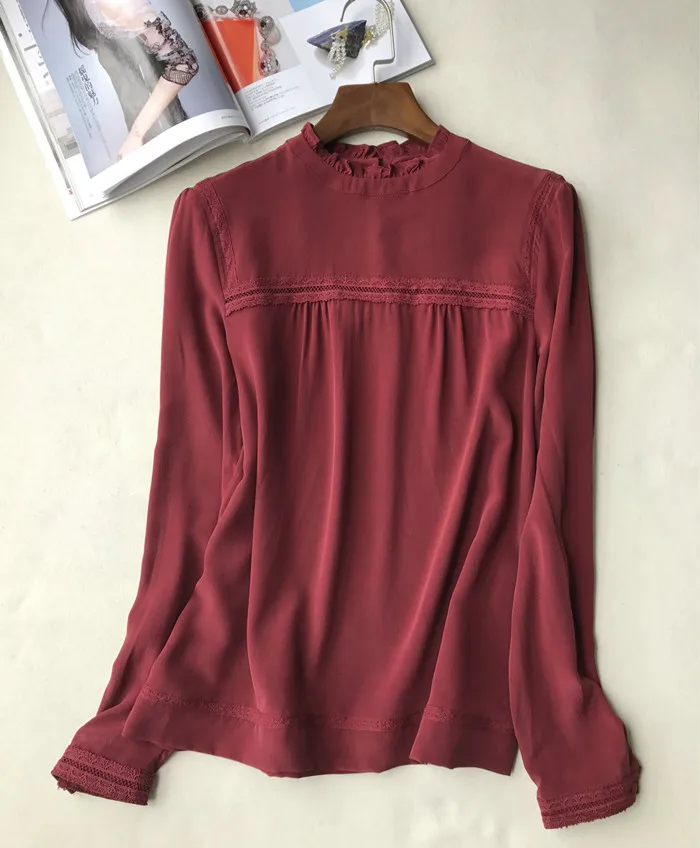 

New Women Long Sleeve Lace Shirt French Style Sweet Soft Blouse Top