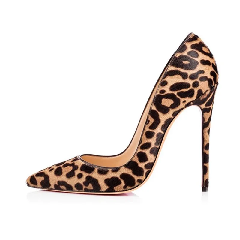 2018 Sexy Leopard Print Horsehair Women Pumps Classic Pointed Toe High