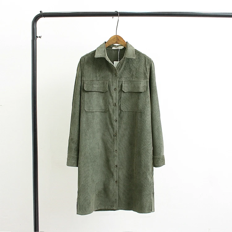 Autumn Corduroy Fabric Woman Clothing Solid Color Fashion Ladies Long Coats New Style Loose Polo Collar Vintage Coats5