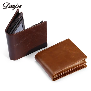 

DANJUE Rfid Blocking Men Wallet Genuine Leather Short Male Purse Money Bag Oil Wax Cowskin Card Holder Zipper Coin Wallet Men