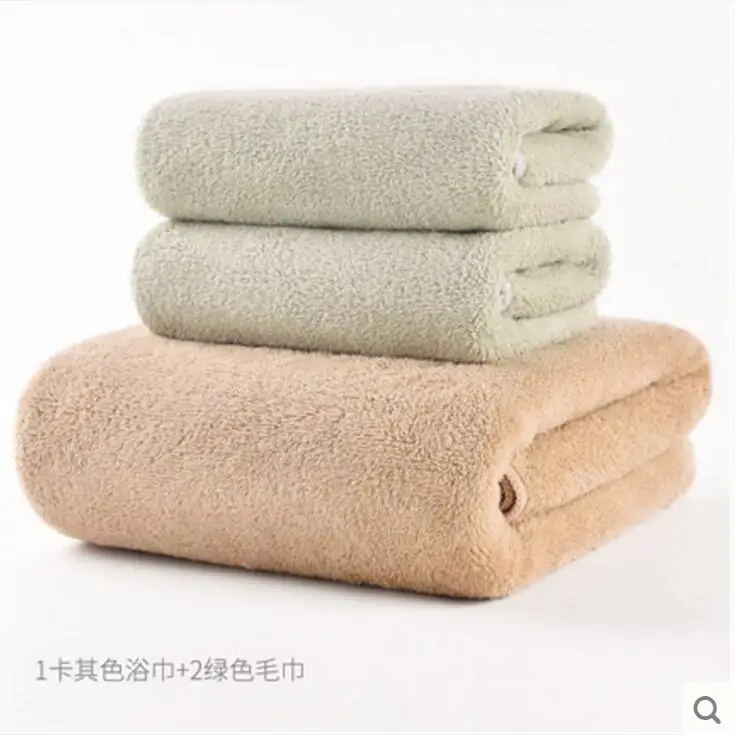 Бренд beroyal 3 шт. полотенце из Корал-флиса, набор для лица/полотенце для ванной, однотонное полотенце для волос s, простое быстросохнущее полотенце для ванной - Цвет: suit green