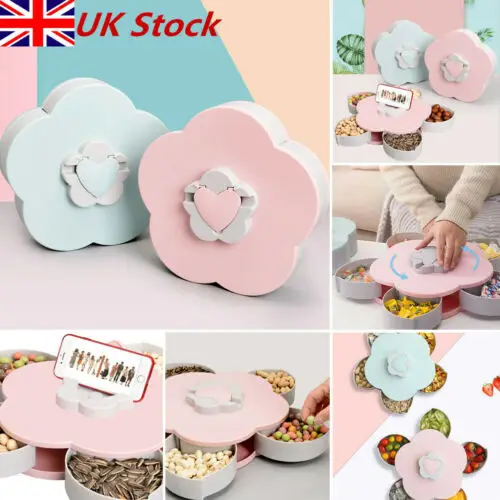

Petal Shaped Rotating Candy Box Dish Snacks Tray Five Grid Dried Fruit Plate