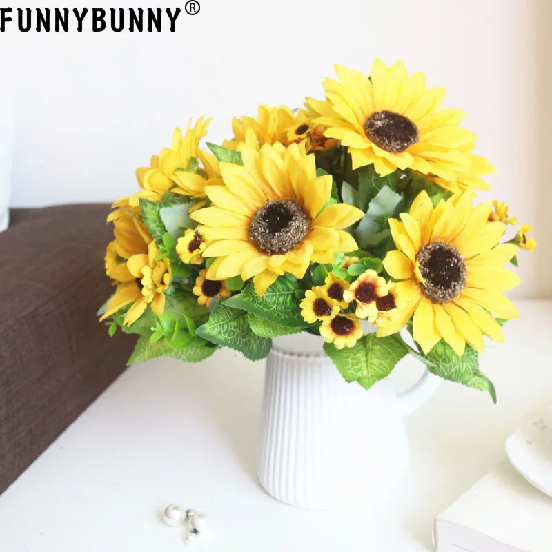 FUNNYBUNNY Sunflower5 pieces Artificial Flowers, Artificial Sunflowers for Wedding Home, Office Decor