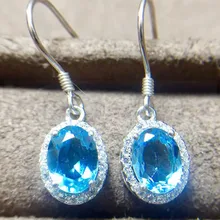 Серьги-капли с натуральным голубым топазом,, Настоящее серебро 925 пробы, хорошее ювелирное изделие, 2.5ct* 2 шт, драгоценный камень F91148