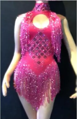 Мода 4 цвета блестящие стразы купальник с кисточками ночной клуб танец шоу сцена Одежда Боди вечерние для женщин певица наряд