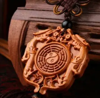

Wood Carving Chinese Taoism Symbol Gossip Dragon Car Pendant Amulet Wooden