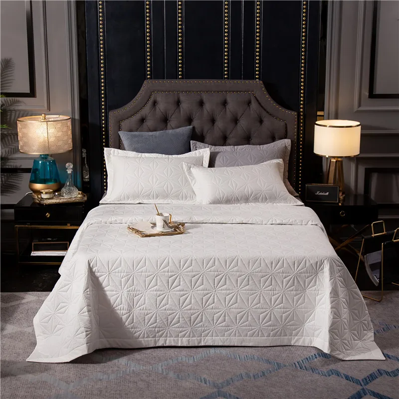 3 Pieces Solid color White Grey Quilted Bedspread Set Pillow Shams Soft