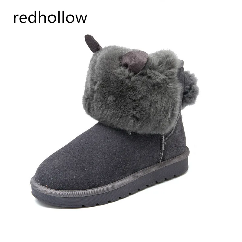

Female Warmer Boots Cow Leather Shoes Plush Fur Flat Slip on Winter Ankle Snow Boots Women Fashion Botas Femininas Plus Size