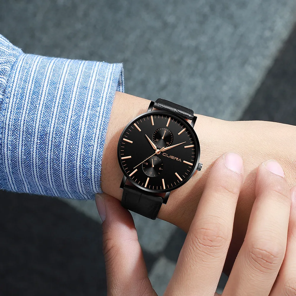 Мужские часы reloj hombre Модные Аналоговые кварцевые наручные из кожаного военного