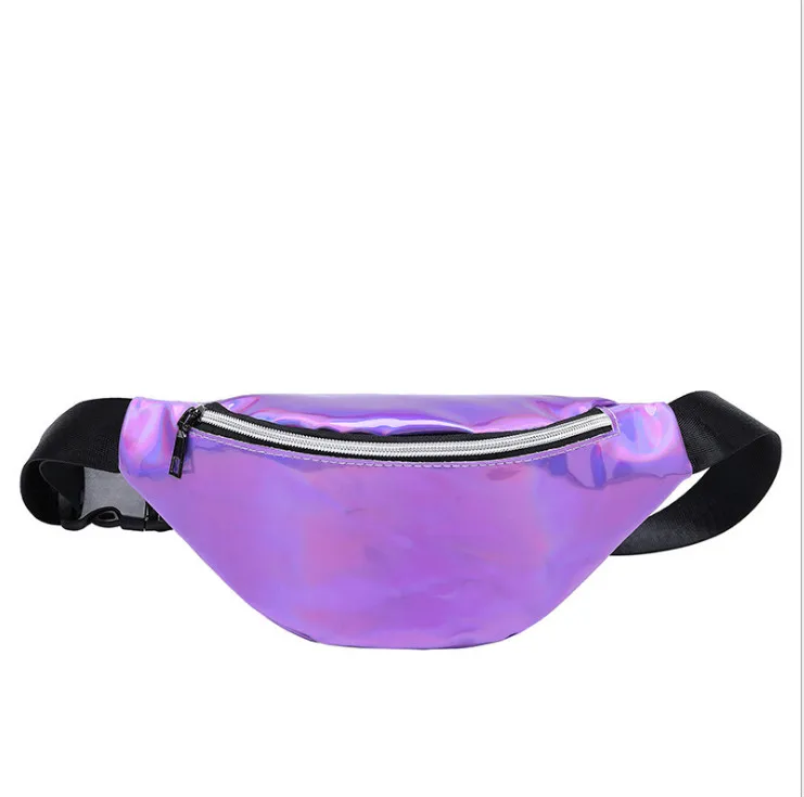 Laser Waist Packs Bags Women Pure Color Fanny Pack Female Belt Bag Black PVC Waist Packs Laser Chest Phone Pouch - Цвет: 5